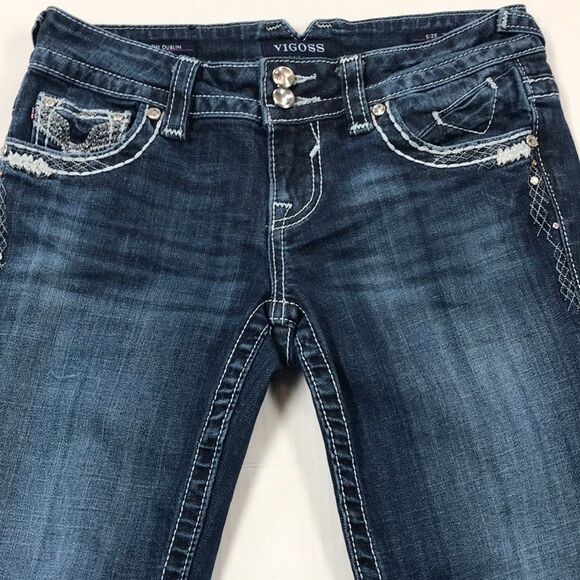 VIGOSS Dublin CAPRI Skimmer Jeans Women's Size 1/2 Embellished Denim Ankle Crop - Picture 5 of 15